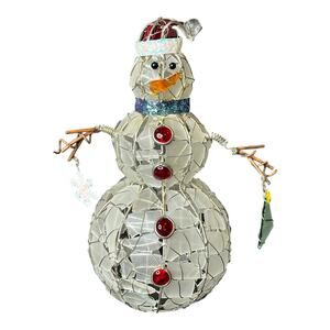 VTG Crack Mosaic Glass SNOWMAN Figurine LG 13" Dangle Tree Snowflake Ornaments